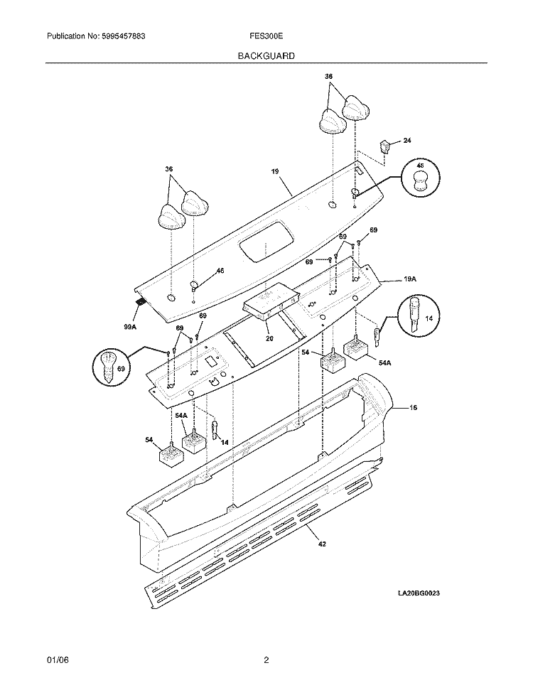 BACKGUARD Diagram and Parts List for FES300EBB  Frigidaire Range