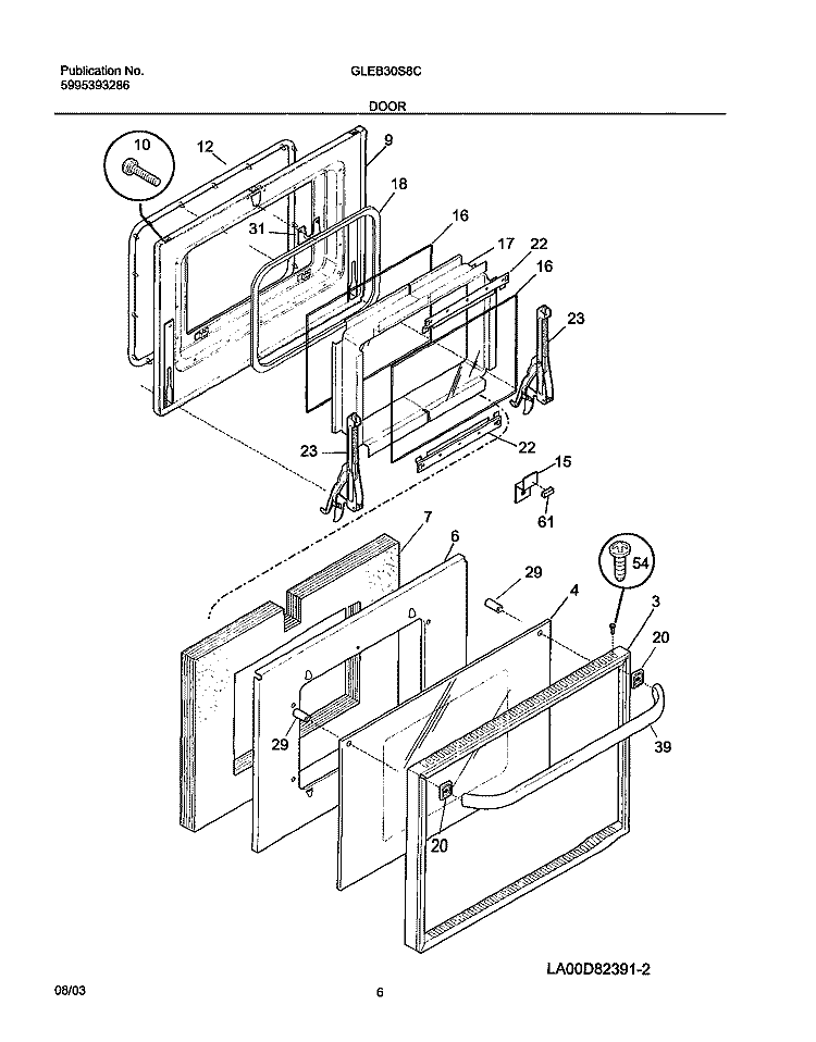 DOOR Diagram and Parts List for GLEB30S8CSB  Frigidaire Wall Oven