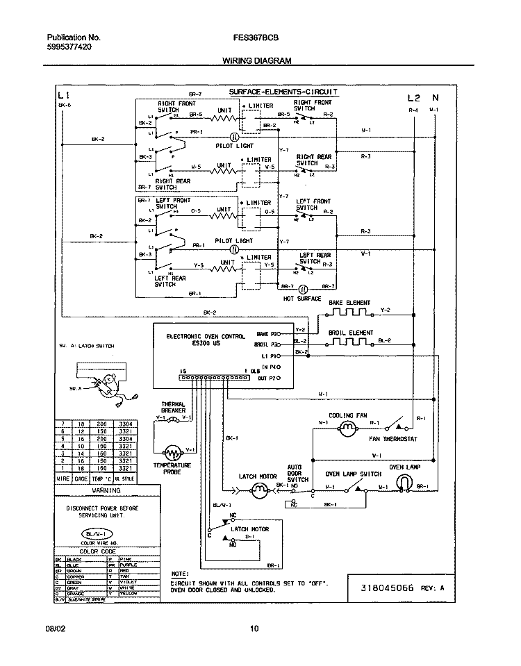 WIRING DIAGRAM Diagram and Parts List for FES367BCB  Frigidaire Range