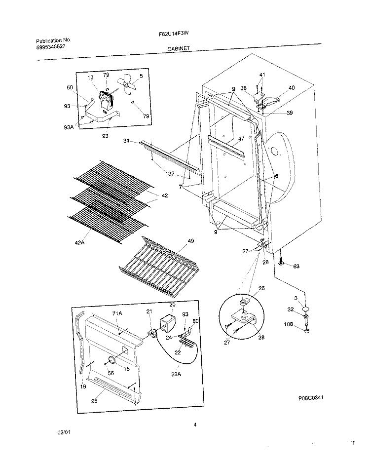 CABINET Diagram and Parts List for F82U14F3W3  Frigidaire Freezer