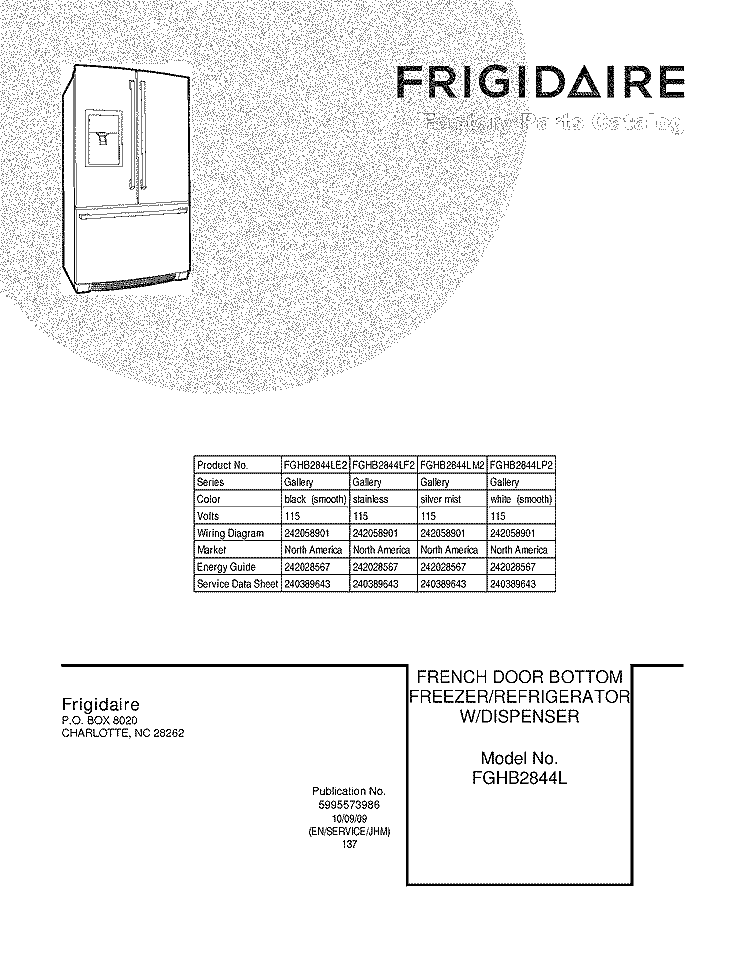 COVER Diagram and Parts List for FGHB2844LP2  Frigidaire Refrigerator