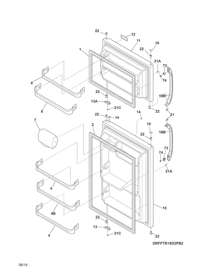 Doors Diagram and Parts List for FFTR18D2PB6  Frigidaire Refrigerator