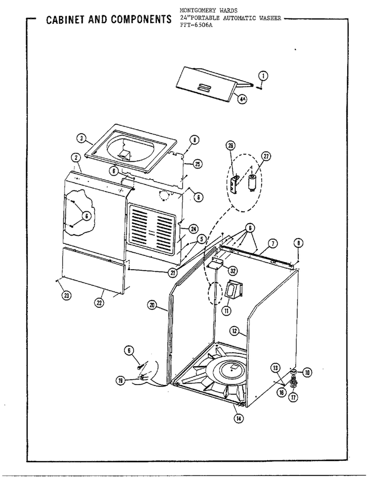 24` Portable/cabinet And Components Diagram and Parts List for 6506A  Frigidaire Washer