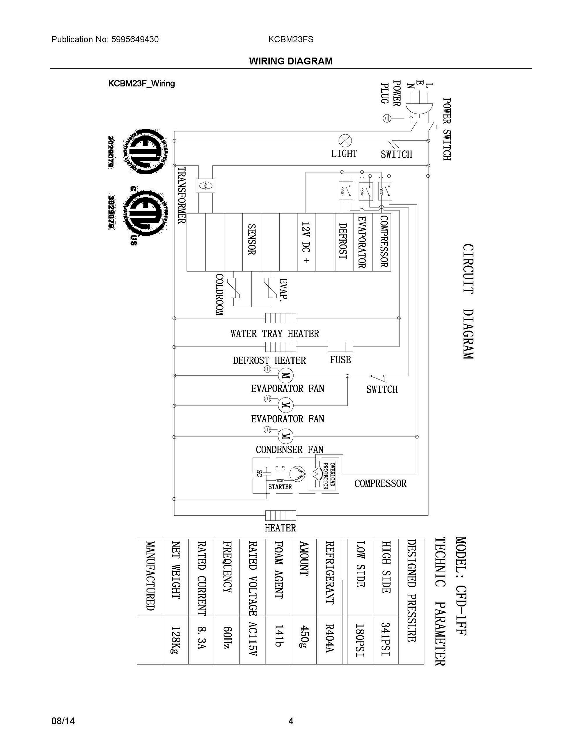 03 - WIRING DIAGRAM Diagram and Parts List for KCBM23FS  Frigidaire Freezer