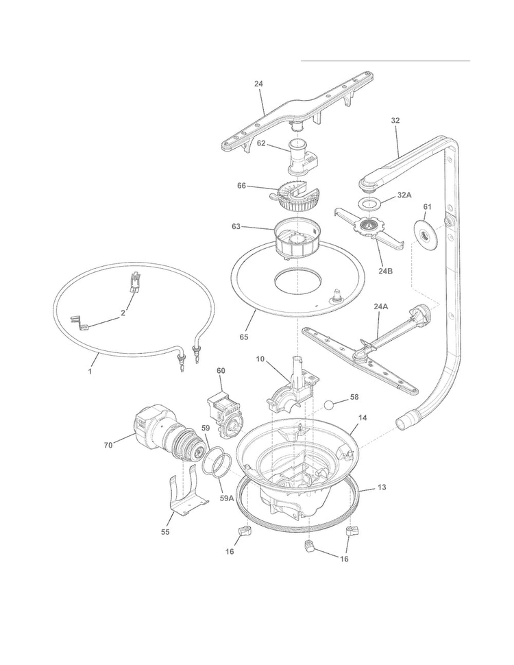 Motor & Pump Diagram and Parts List for LGBD2435NW0A  Frigidaire Dishwasher