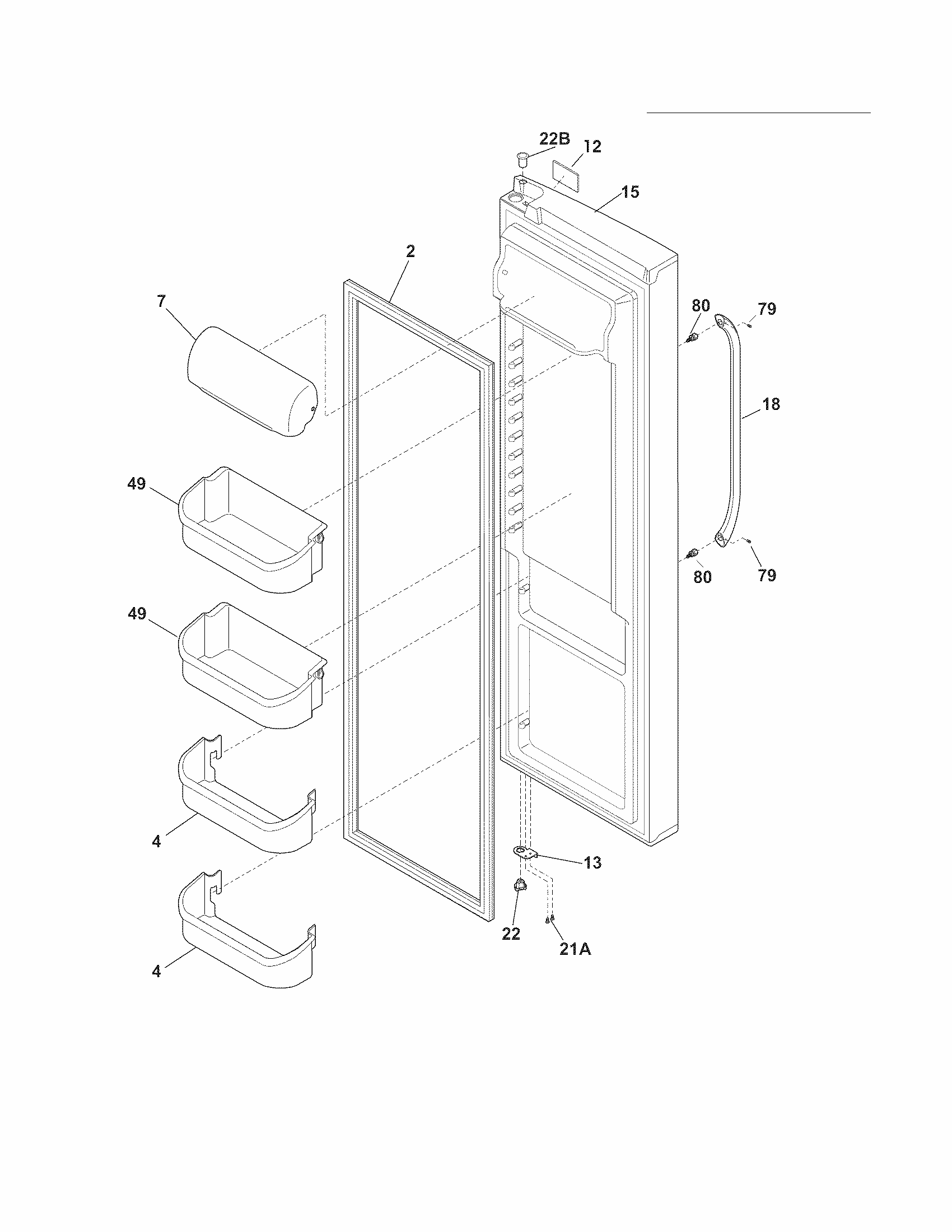 Refrigerator Door Diagram and Parts List for FGUS2637LE2  Frigidaire Refrigerator