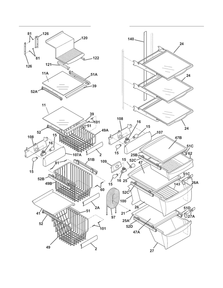 Shelves Diagram and Parts List for E23CS78HPS6  Electrolux Refrigerator