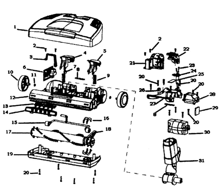 Powerhead Diagram and Parts List for EL6988E  Electrolux Canister Vacuum