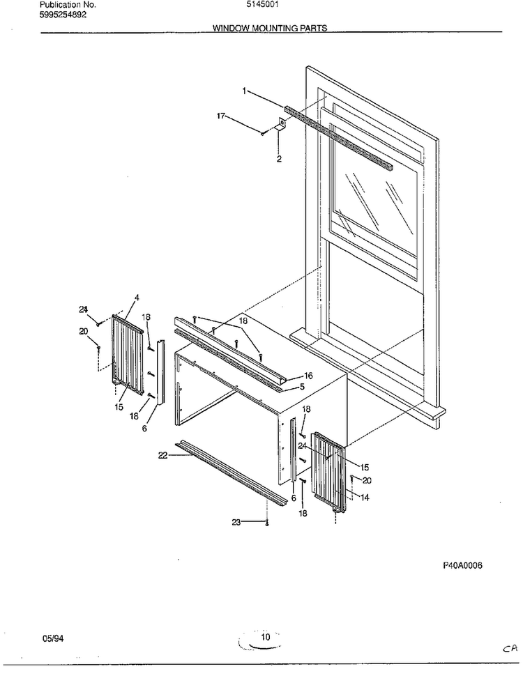 Window Mounting Parts Diagram and Parts List for 5145001B  Frigidaire Air Conditioner
