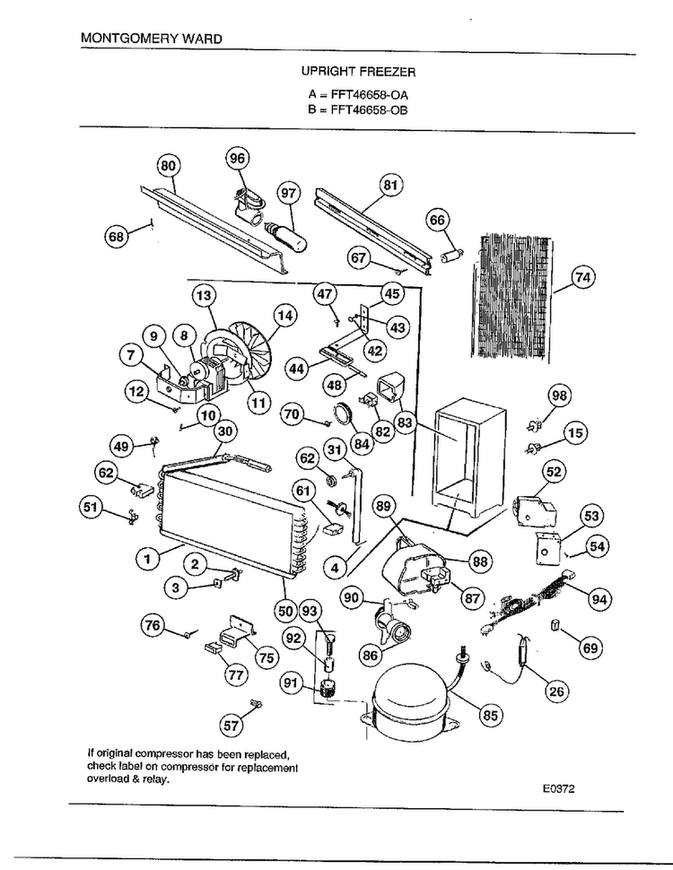 Upright Freezer Page 3 Diagram and Parts List for 46658A  Frigidaire Freezer