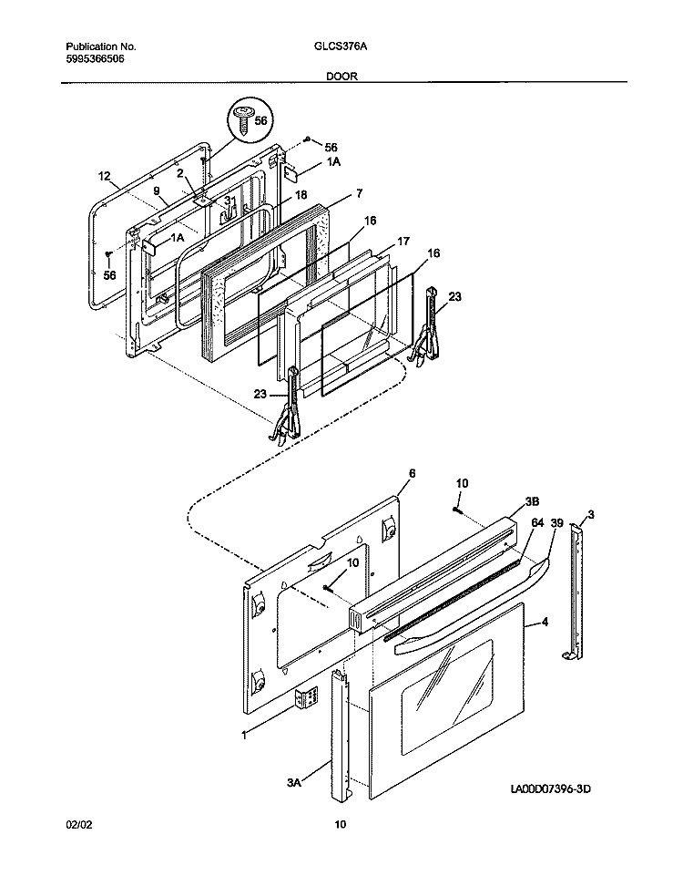DOOR Diagram and Parts List for GLCS376ASC  Frigidaire Range