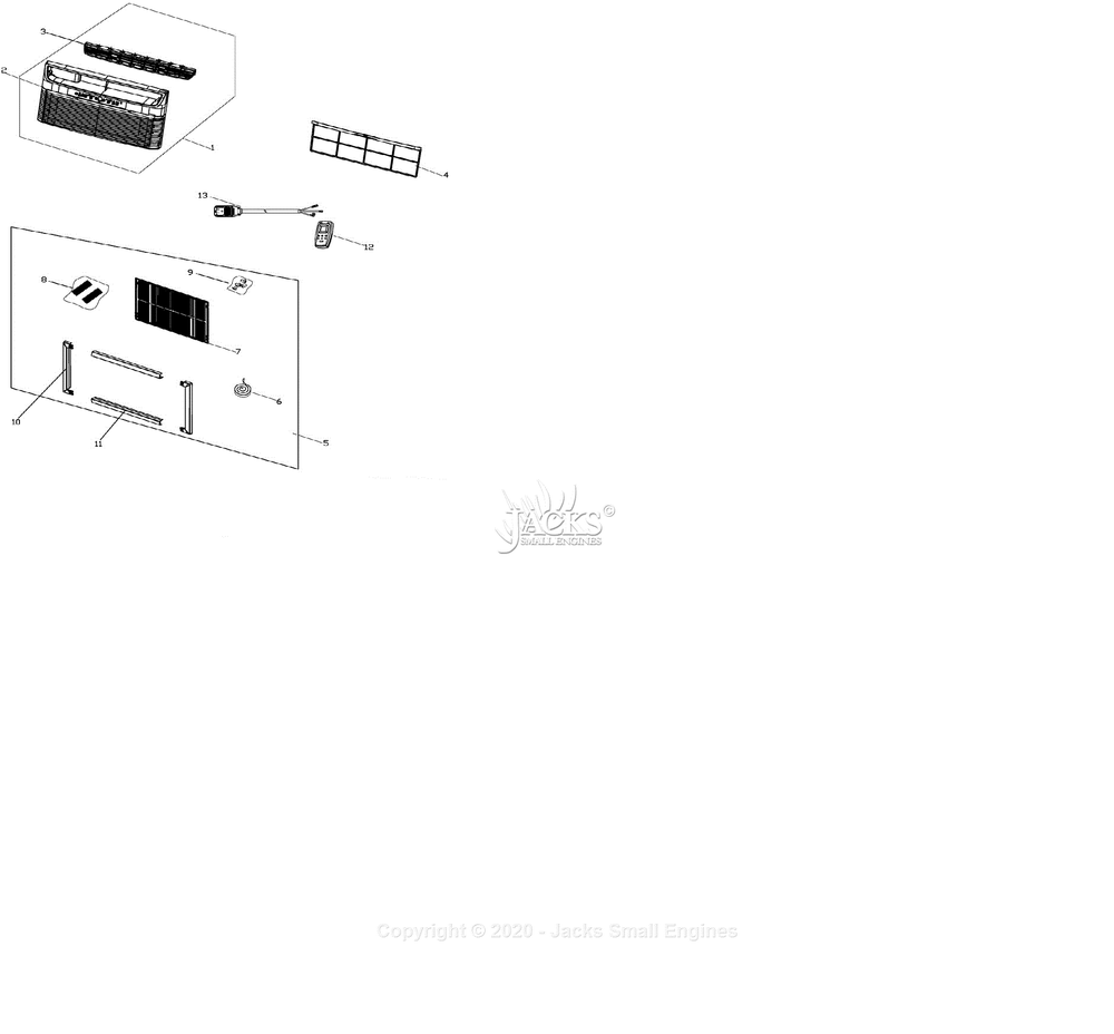 Spare Parts Diagram and Parts List for FFTH102WA2  Frigidaire Air Conditioner