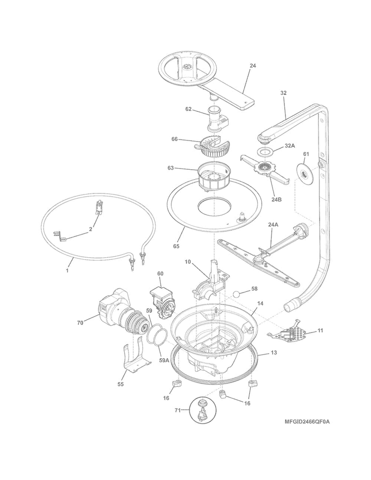 Motor & Pump Diagram and Parts List for FGID2466QB0A  Frigidaire Dishwasher