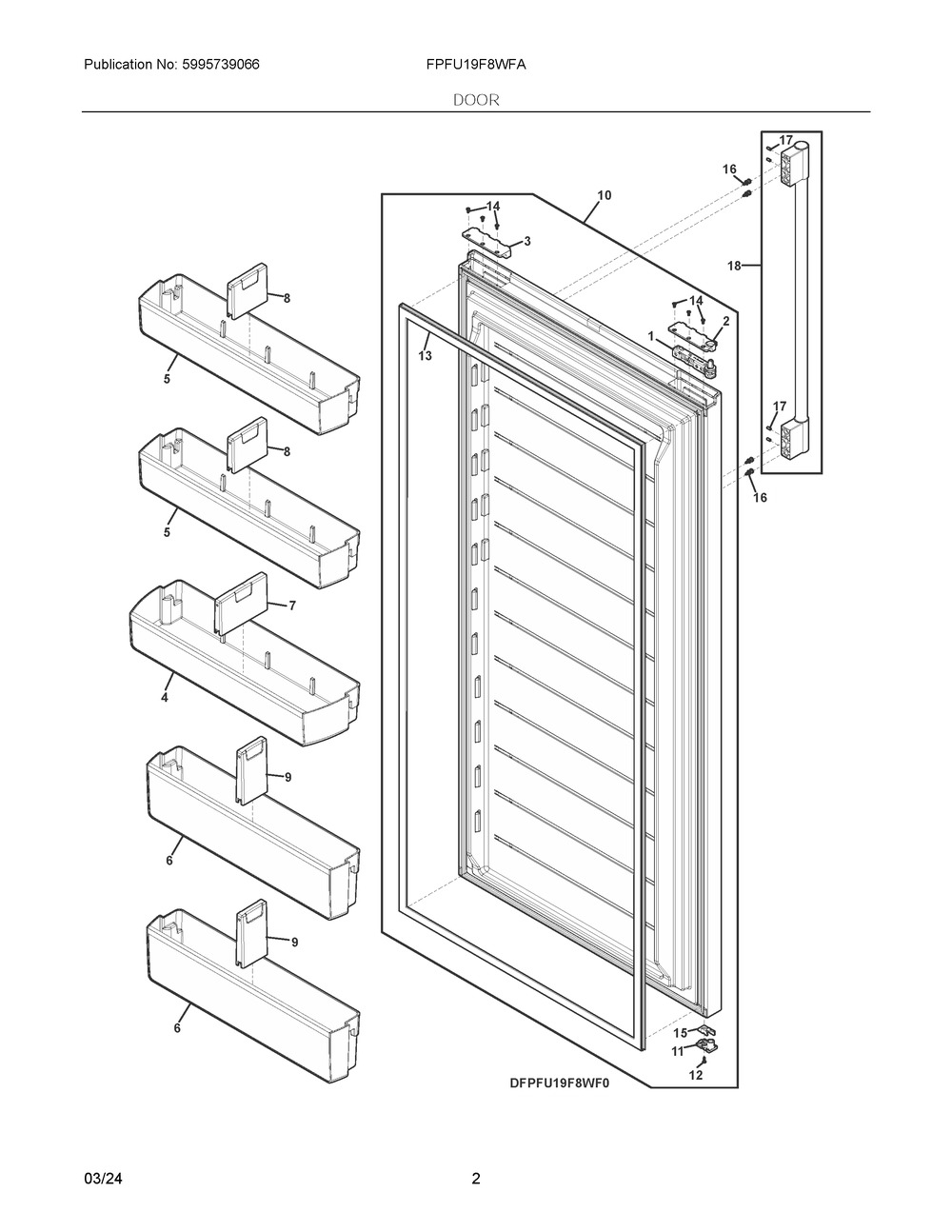 Door Diagram and Parts List for FPFU19F8WFA  Frigidaire Freezer