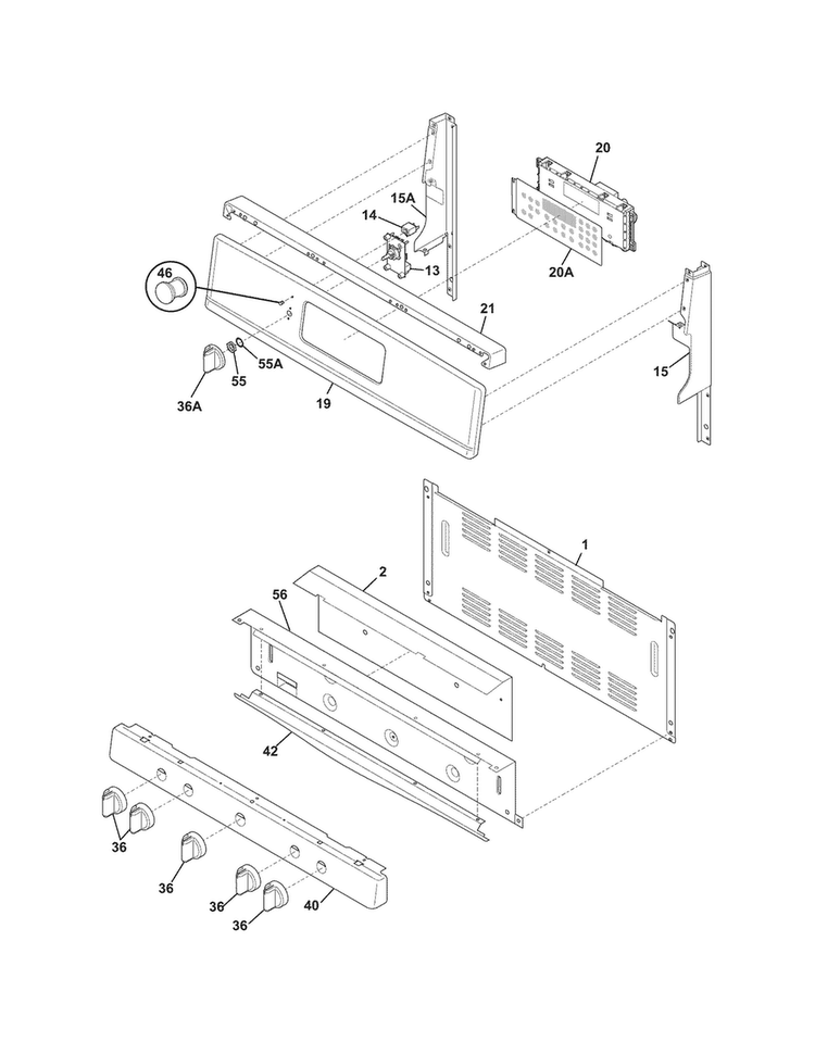 Backguard Diagram and Parts List for FGGF305MKFP  Frigidaire Range