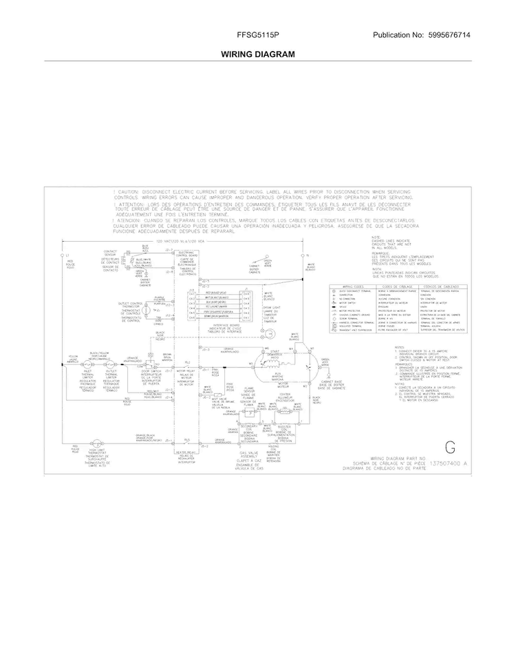 Wiring Diagram Diagram and Parts List for FFSG5115PA1  Frigidaire Dryer