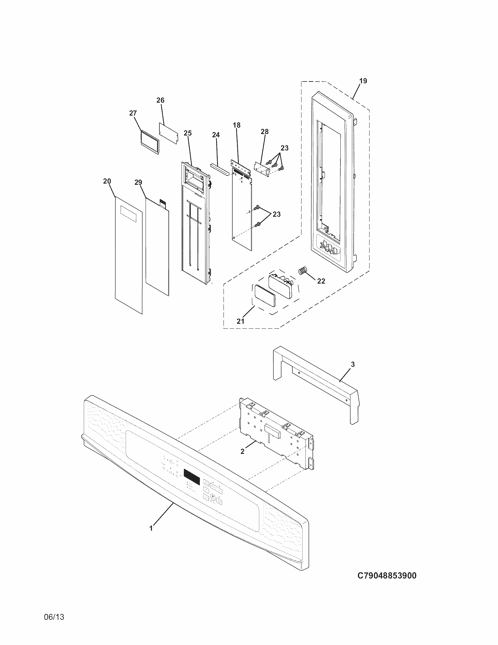 Control Panel Diagram and Parts List for 79048853901  Kenmore Microwave