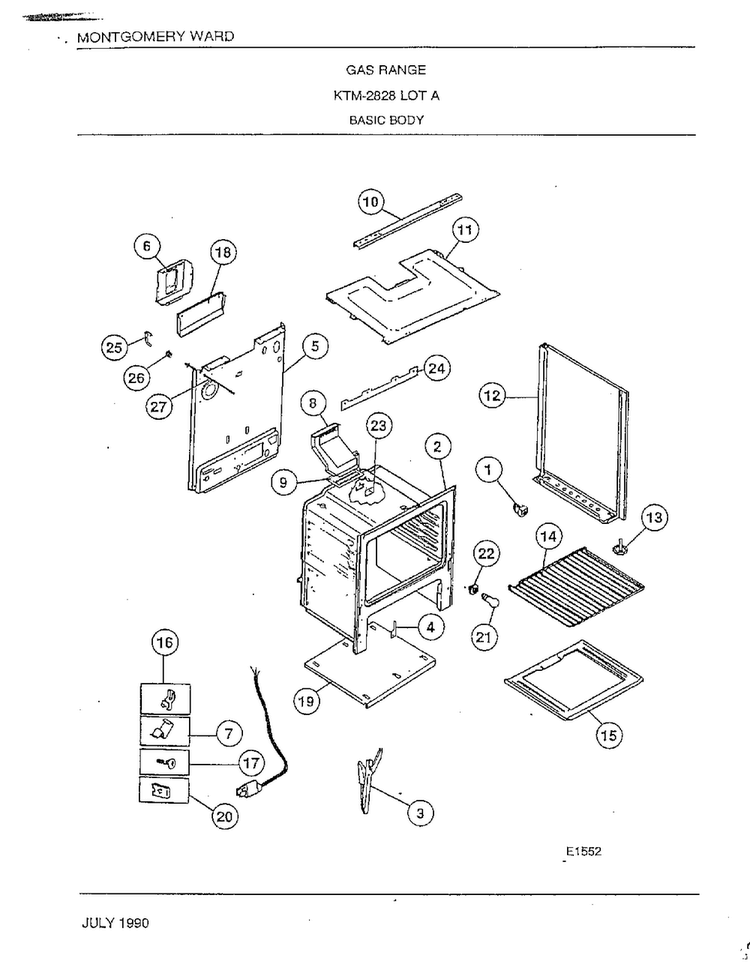 Basic Body Diagram and Parts List for 2828A  Frigidaire Range