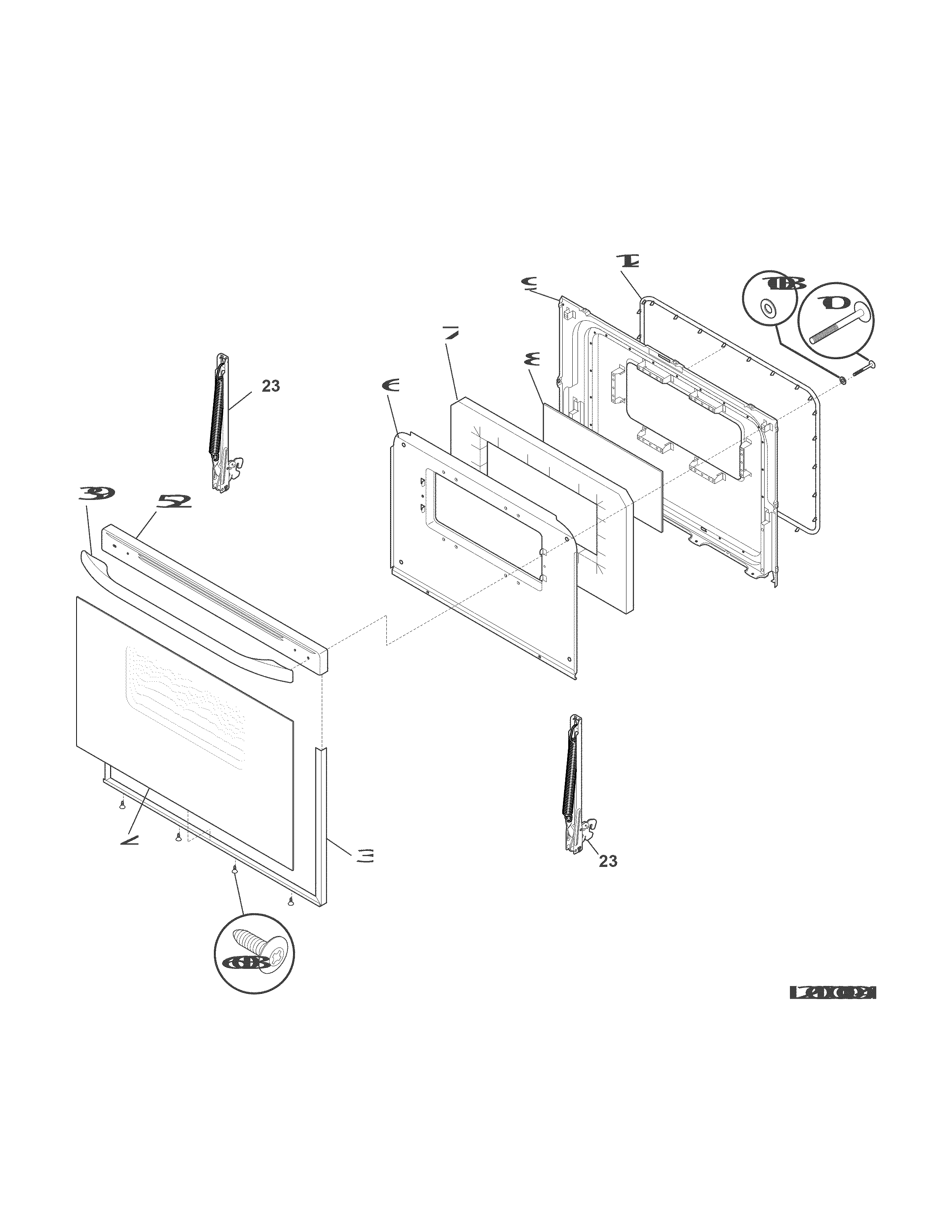Door Diagram and Parts List for 79090011312  Kenmore Range