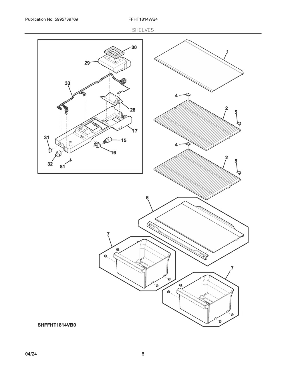 Shelves Diagram and Parts List for FFHT1814WB4  Frigidaire Refrigerator