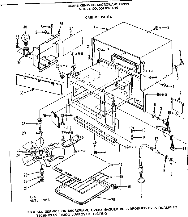 Cabinet Diagram and Parts List for 5649978210  Kenmore Microwave
