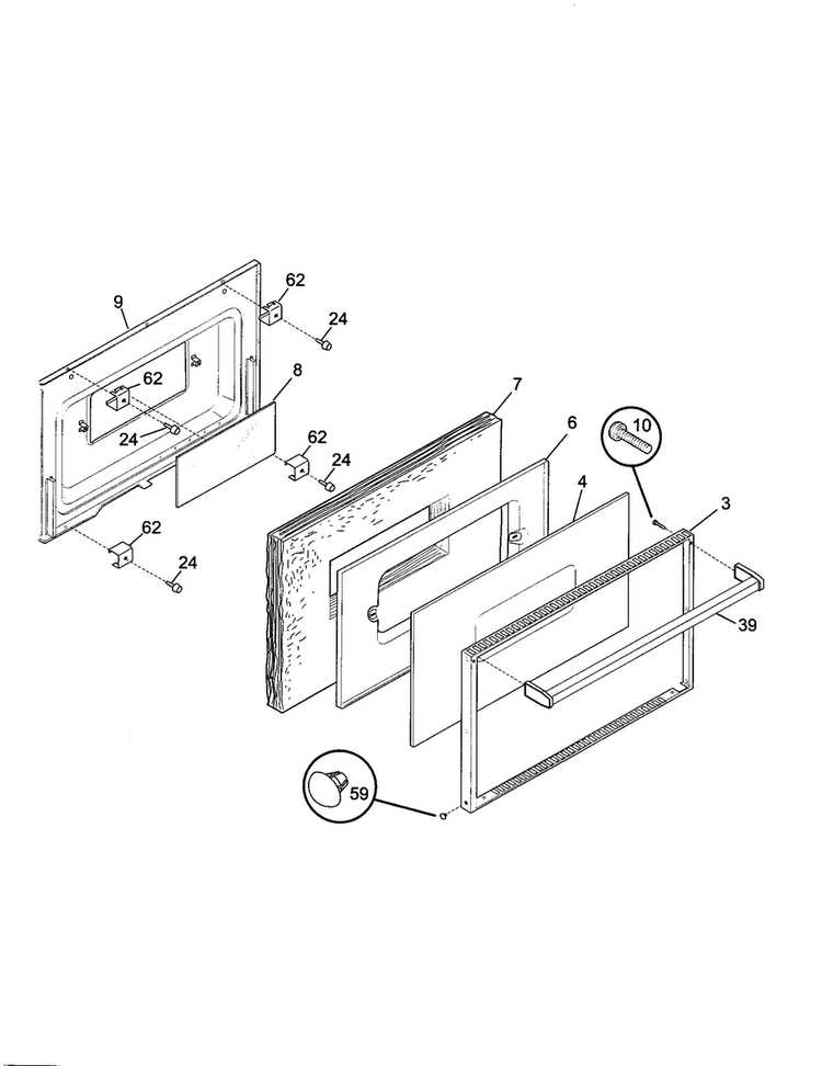 Door Diagram and Parts List for TGF645WFD2  Tappan Range