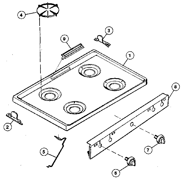 Main Top Section Diagram and Parts List for 32-1048  Tappan Range