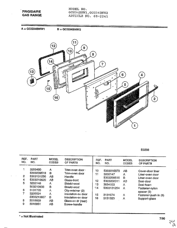 Frigidaire Gas Range Page 4 Diagram and Parts List for 2241  Frigidaire Range