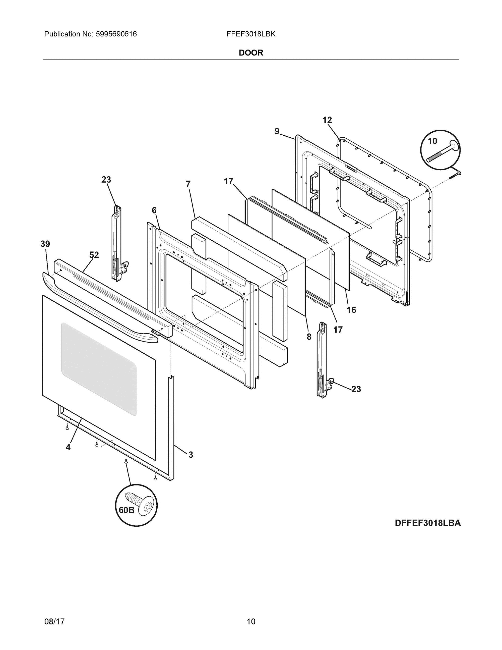 05 - DOOR Diagram and Parts List for FFEF3018LBK  Frigidaire Range