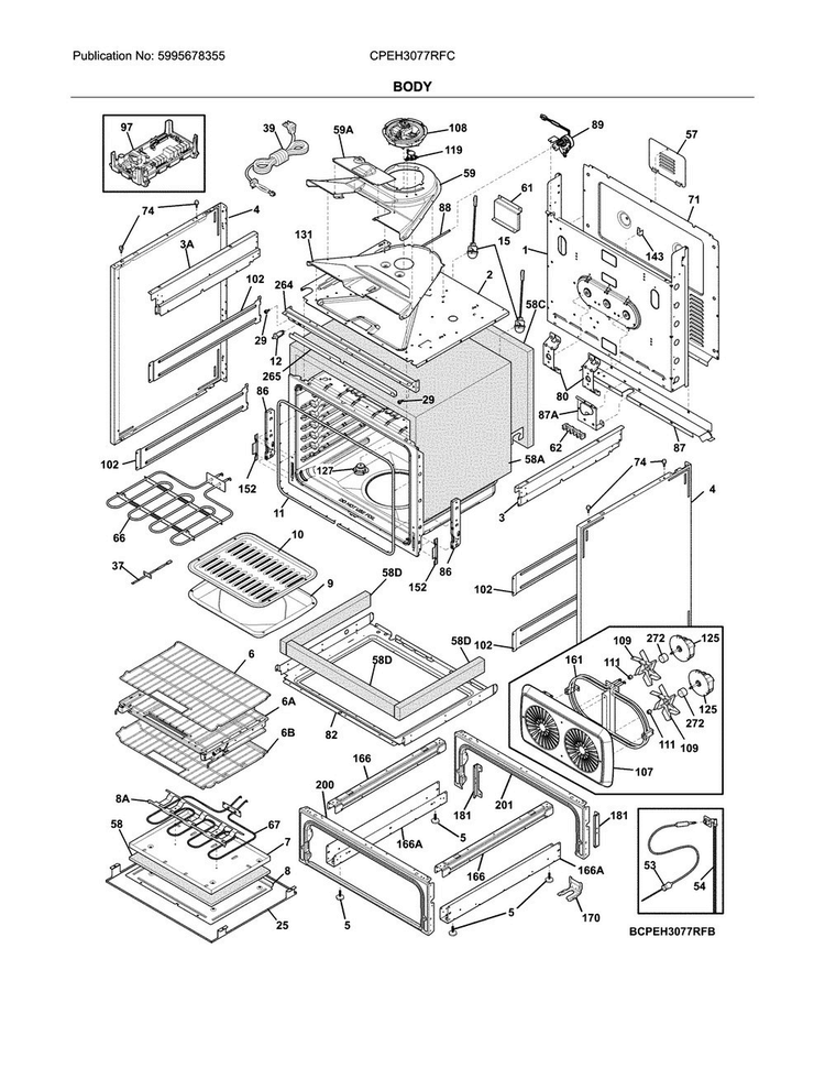 Body Diagram and Parts List for CPEH3077RFC  Frigidaire Range