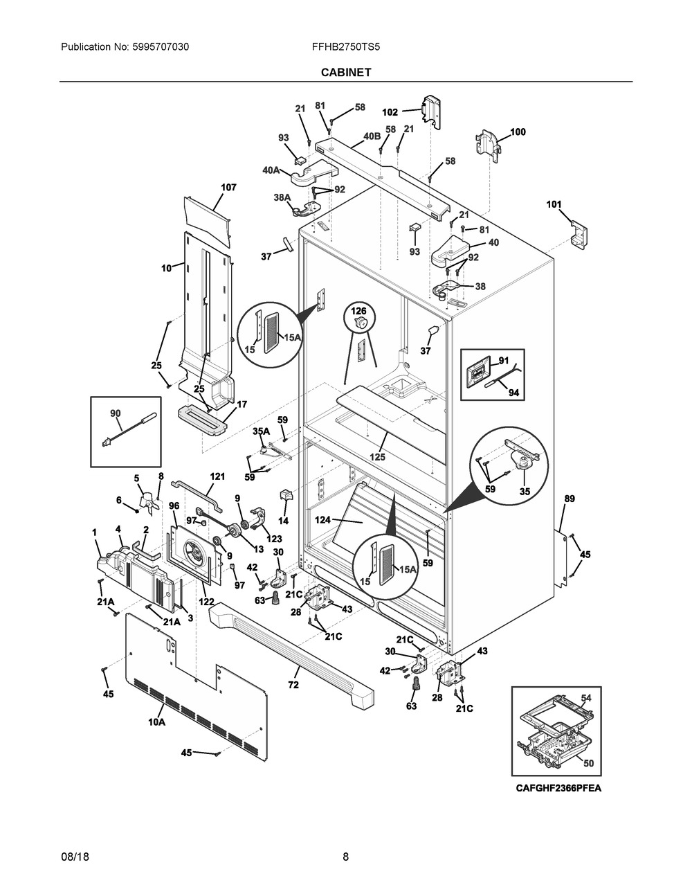 Cabinet Diagram and Parts List for FFHB2750TS5  Frigidaire Refrigerator