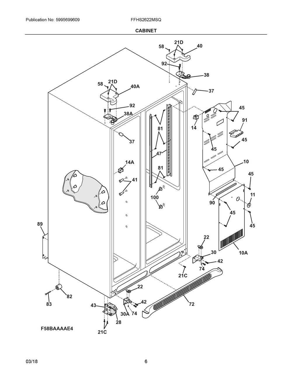 Cabinet Diagram and Parts List for FFHS2622MSQ  Frigidaire Refrigerator