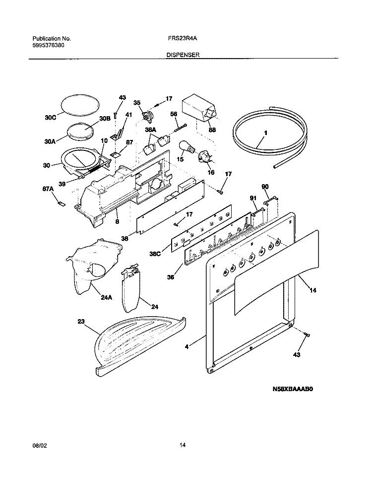 DISPENSER Diagram and Parts List for FRS23R4AW8  Frigidaire Refrigerator