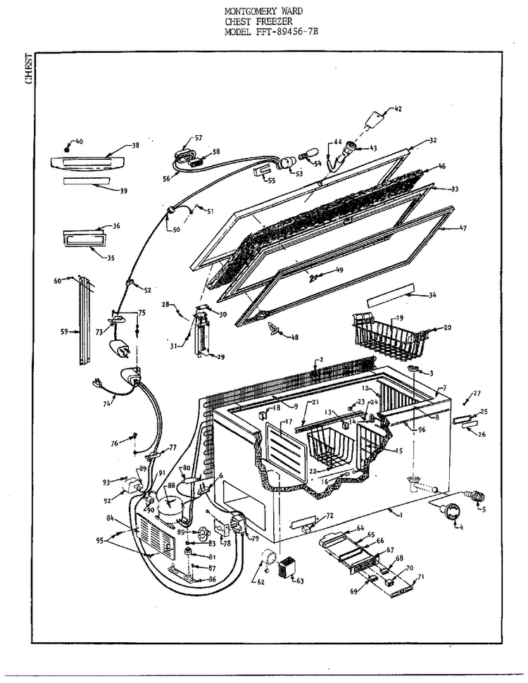 Cabinet Diagram and Parts List for 89456-7B  Frigidaire Freezer