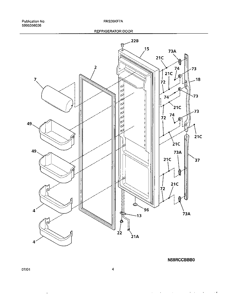 REFRIGERATOR DOOR Diagram and Parts List for FRS26KF7AB0  Frigidaire Refrigerator