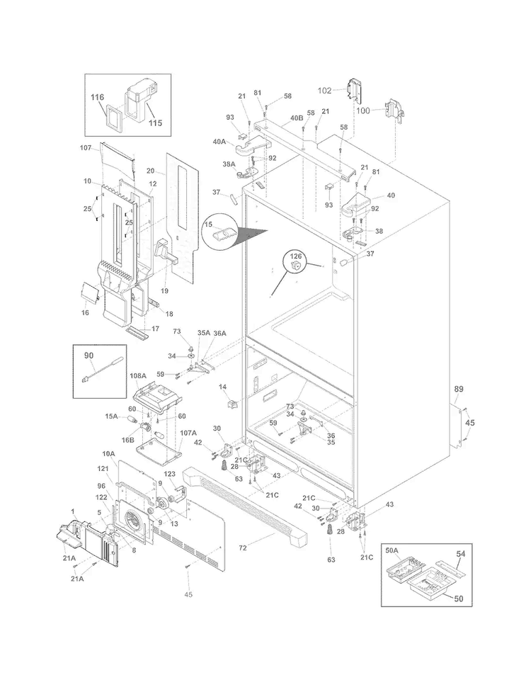 Cabinet Diagram and Parts List for EI27BS26JBB  Electrolux Refrigerator