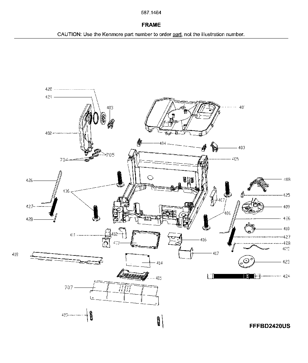 Frame Diagram and Parts List for 58714649J01B  Kenmore Dishwasher