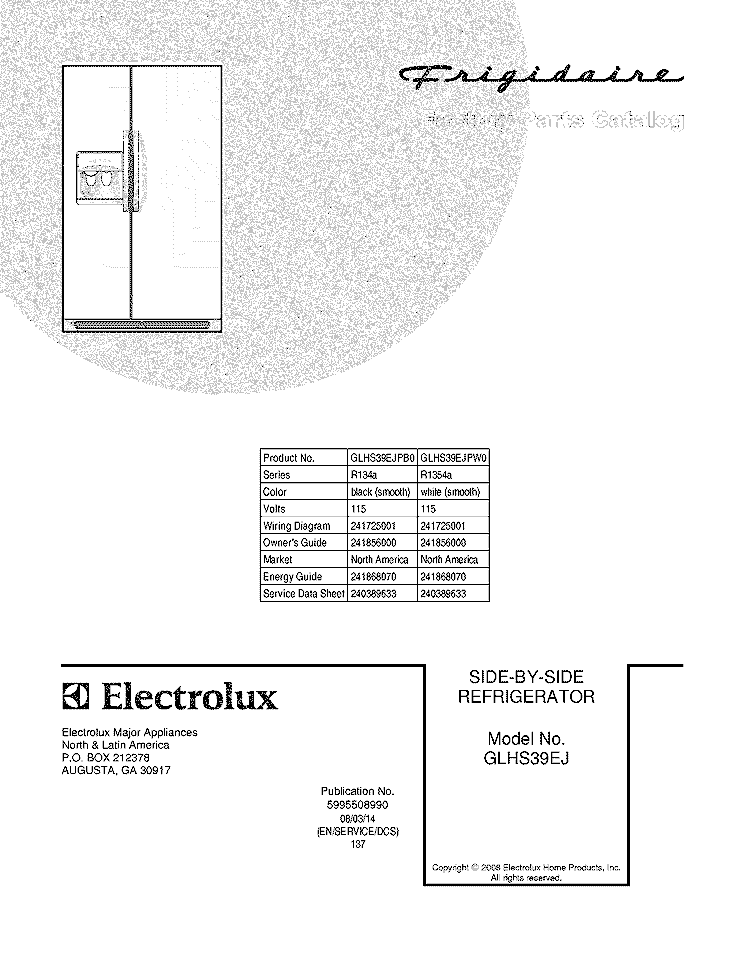 COVER Diagram and Parts List for GLHS39EJPB0  Frigidaire Refrigerator