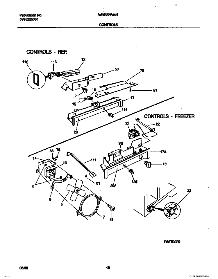 CONTROLS Diagram and Parts List for WRS22WNHW0  Frigidaire Refrigerator