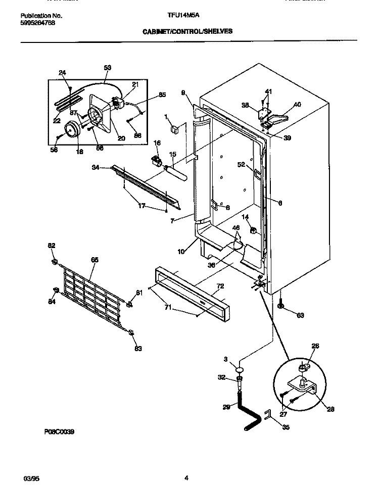 CABINET / CONTROL / SHELVES Diagram and Parts List for TFU14M5AW4  Tappan Freezer