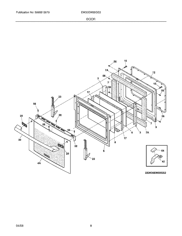 DOOR Diagram and Parts List for EW30EW55GS3  Electrolux Range