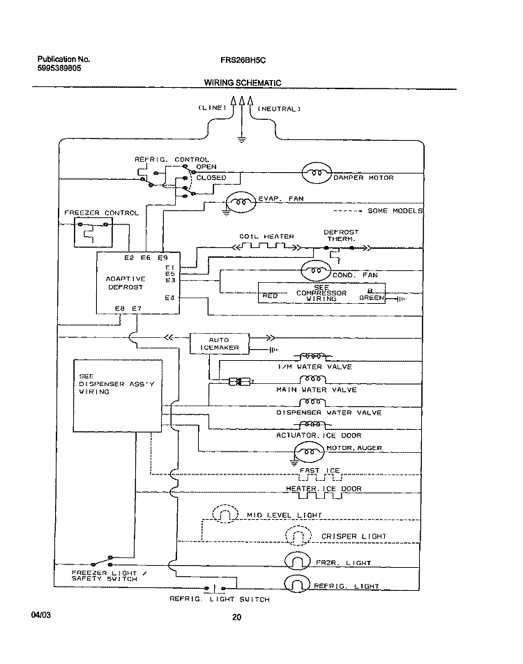 WIRING SCHEMATIC Diagram and Parts List for FRS26BH5CQ0  Frigidaire Refrigerator