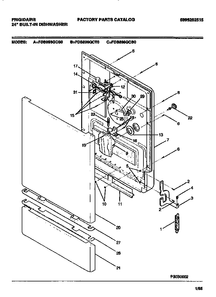 DOOR Diagram and Parts List for FDB898GCB0  Frigidaire Dishwasher