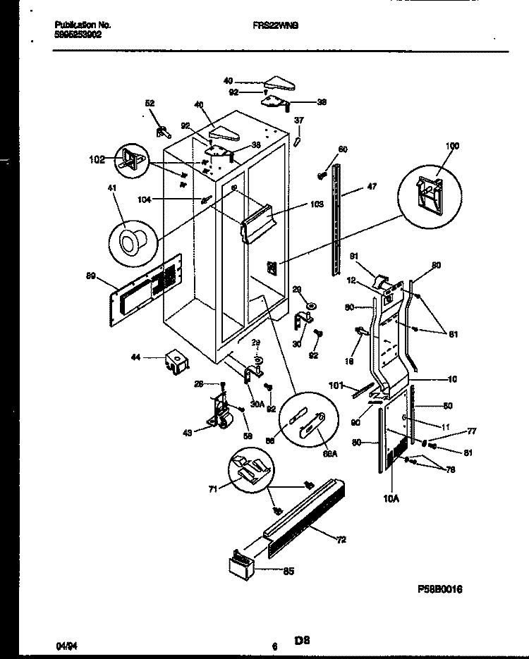 CABINET PARTS Diagram and Parts List for FRS22WNBW0  Frigidaire Refrigerator