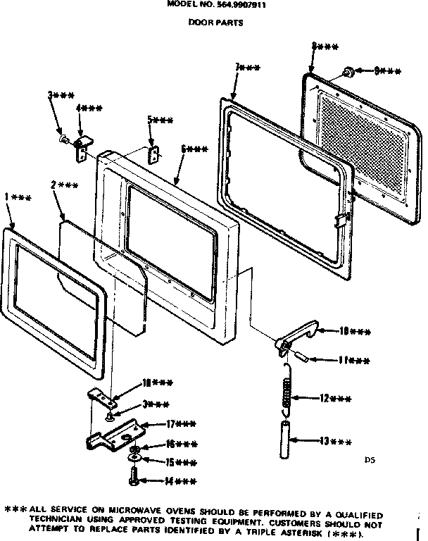 Door Parts Diagram and Parts List for 5649907911  Kenmore Microwave