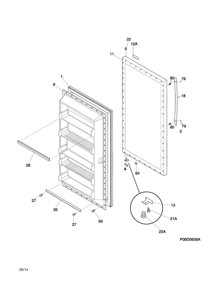 Door Diagram and Parts List for LFUH17F2NW1  Frigidaire Freezer