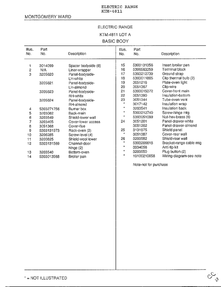 Basic Body Page 2 Diagram and Parts List for 4811  Frigidaire Range
