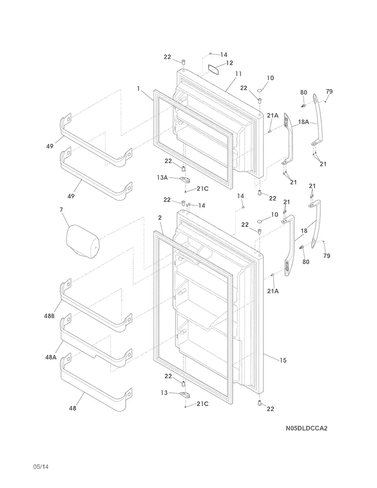 Doors Diagram and Parts List for FFHI2126PS4  Frigidaire Refrigerator