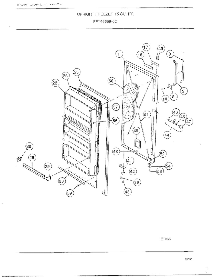 Upright Freezer 15 Cubic Feet Diagram and Parts List for 46659-0C  Frigidaire Freezer