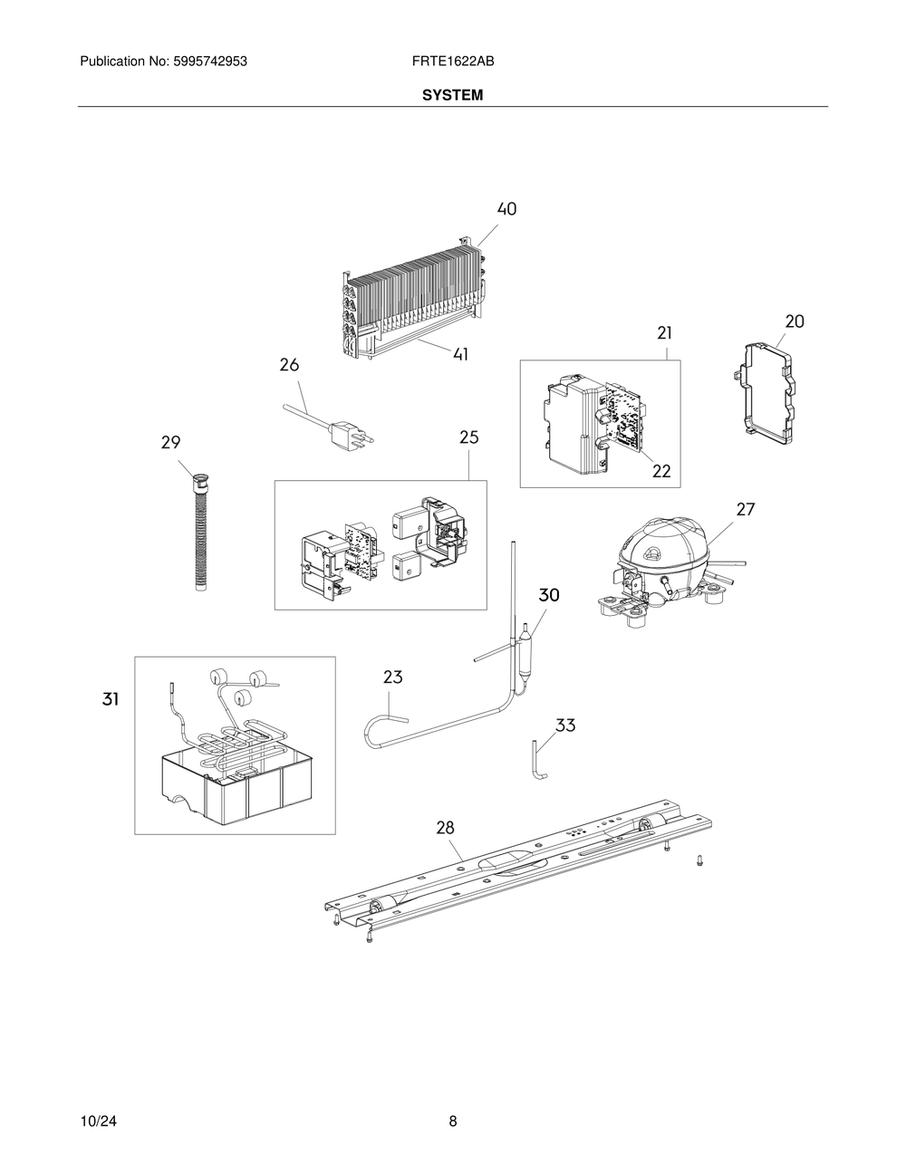 System Diagram and Parts List for FRTE1622AB  Frigidaire Refrigerator